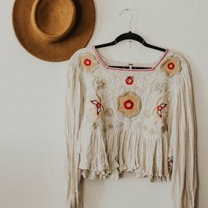 Long Sleeve Cropped Embroidered Top